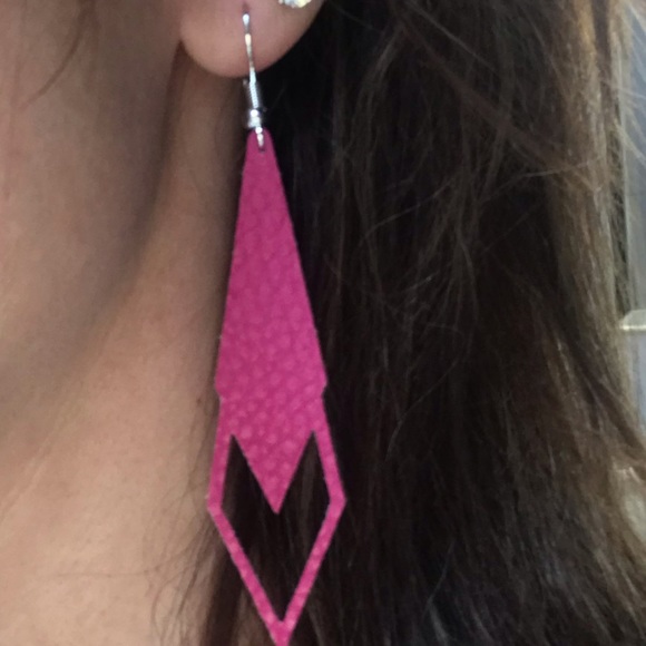 Diamond Shaped Drop Faux Leather Earrings - Picture 4 of 6